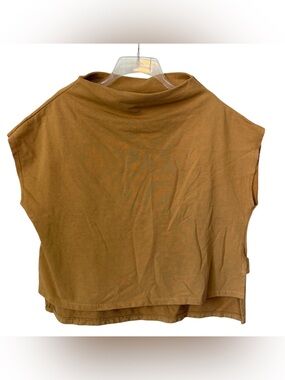 Saga Made in Italy slouchy mock neck top Cotton oversize boxy Camel